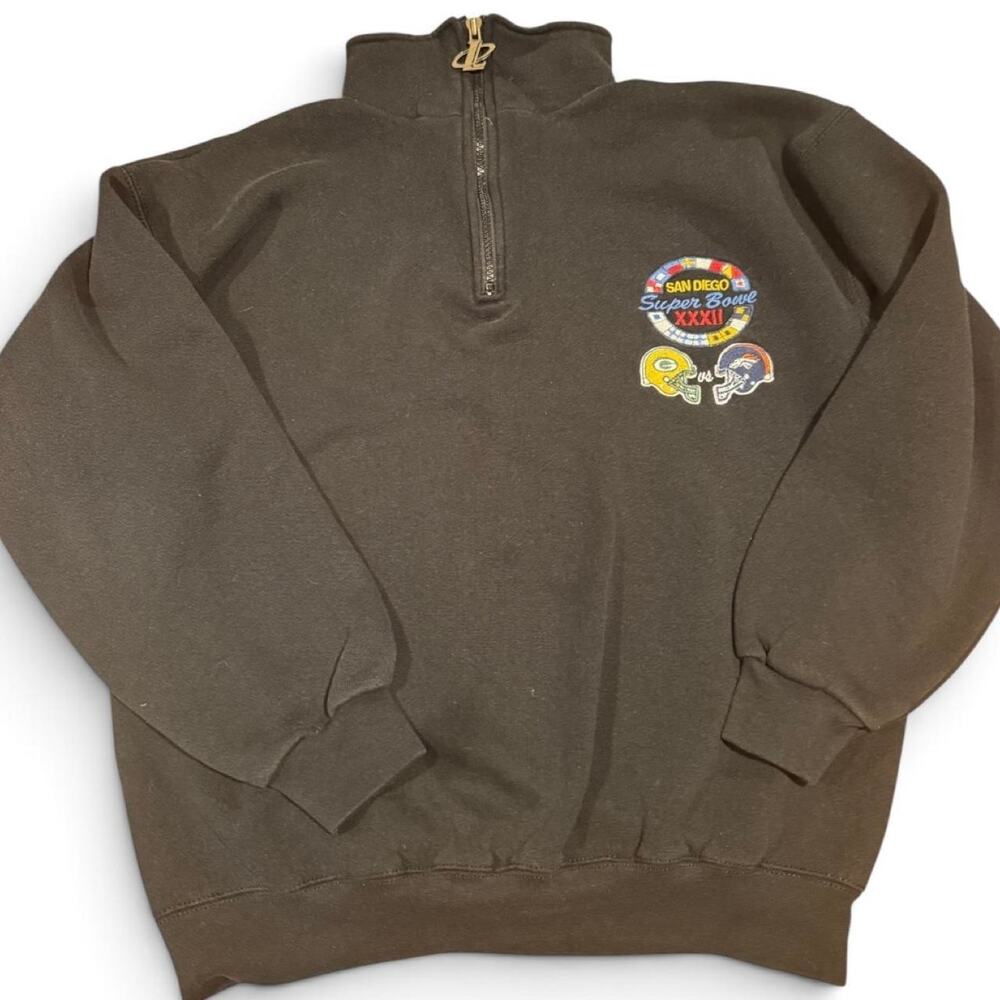 Vintage 1998 Super Bowl XXXII Packers Broncos 1/4 Zip Sweatshirt Large
